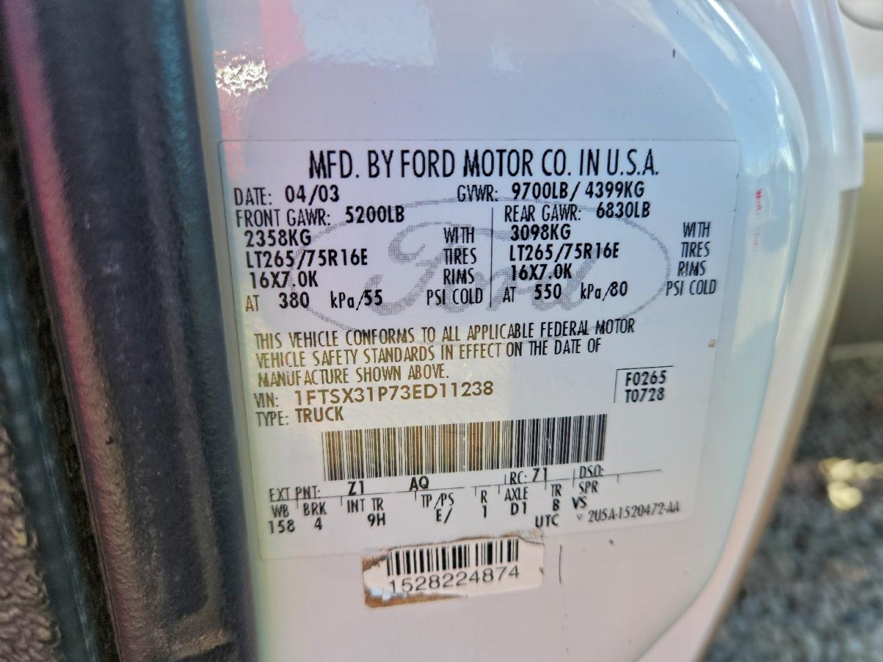 2003 FORD F350 SRW SUPER DUTY photo 14