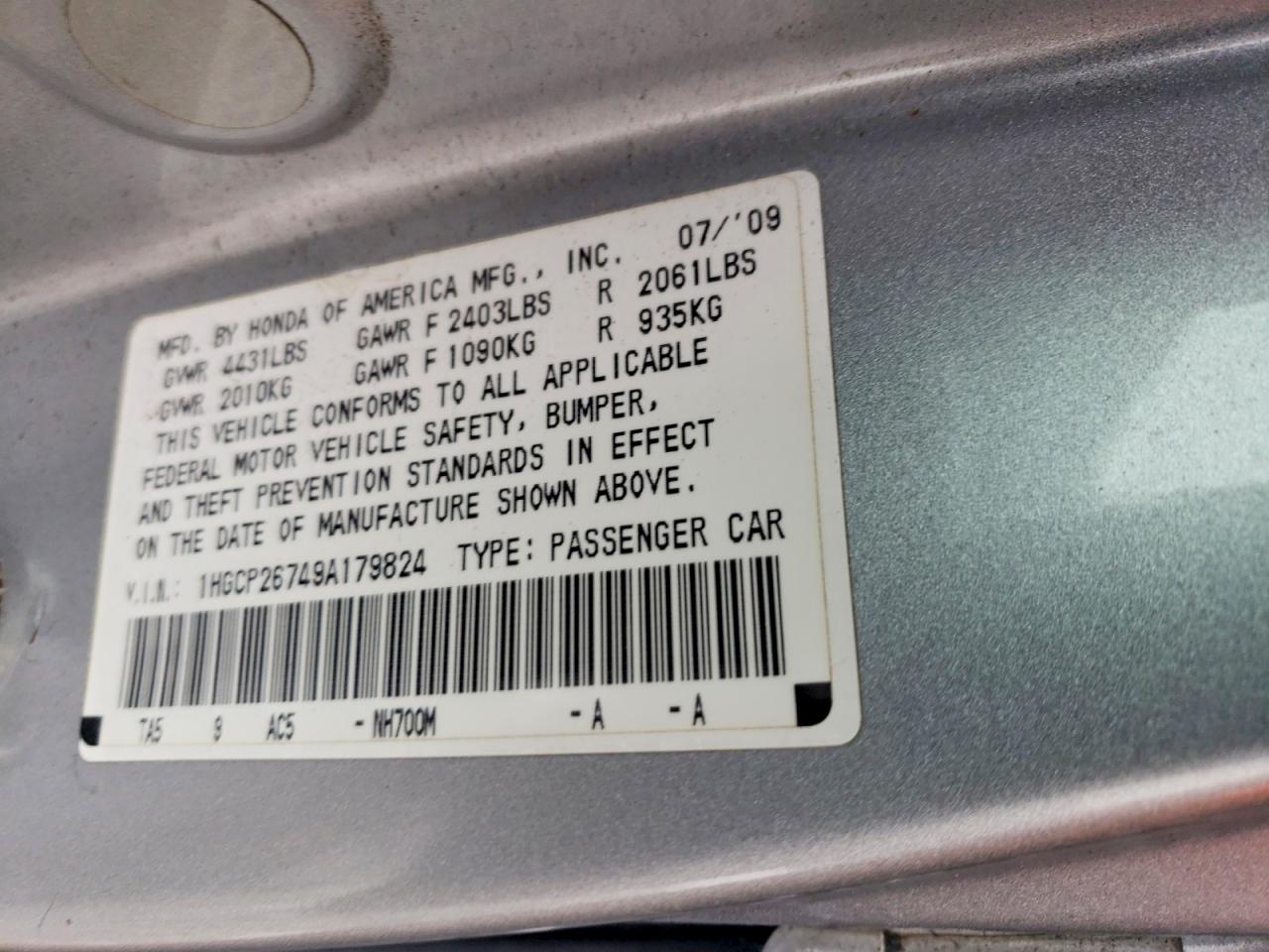 2009 HONDA ACCORD EX photo 13