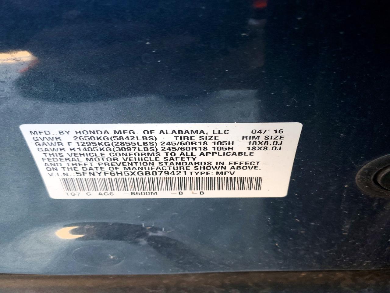 2016 HONDA PILOT EXL photo 14
