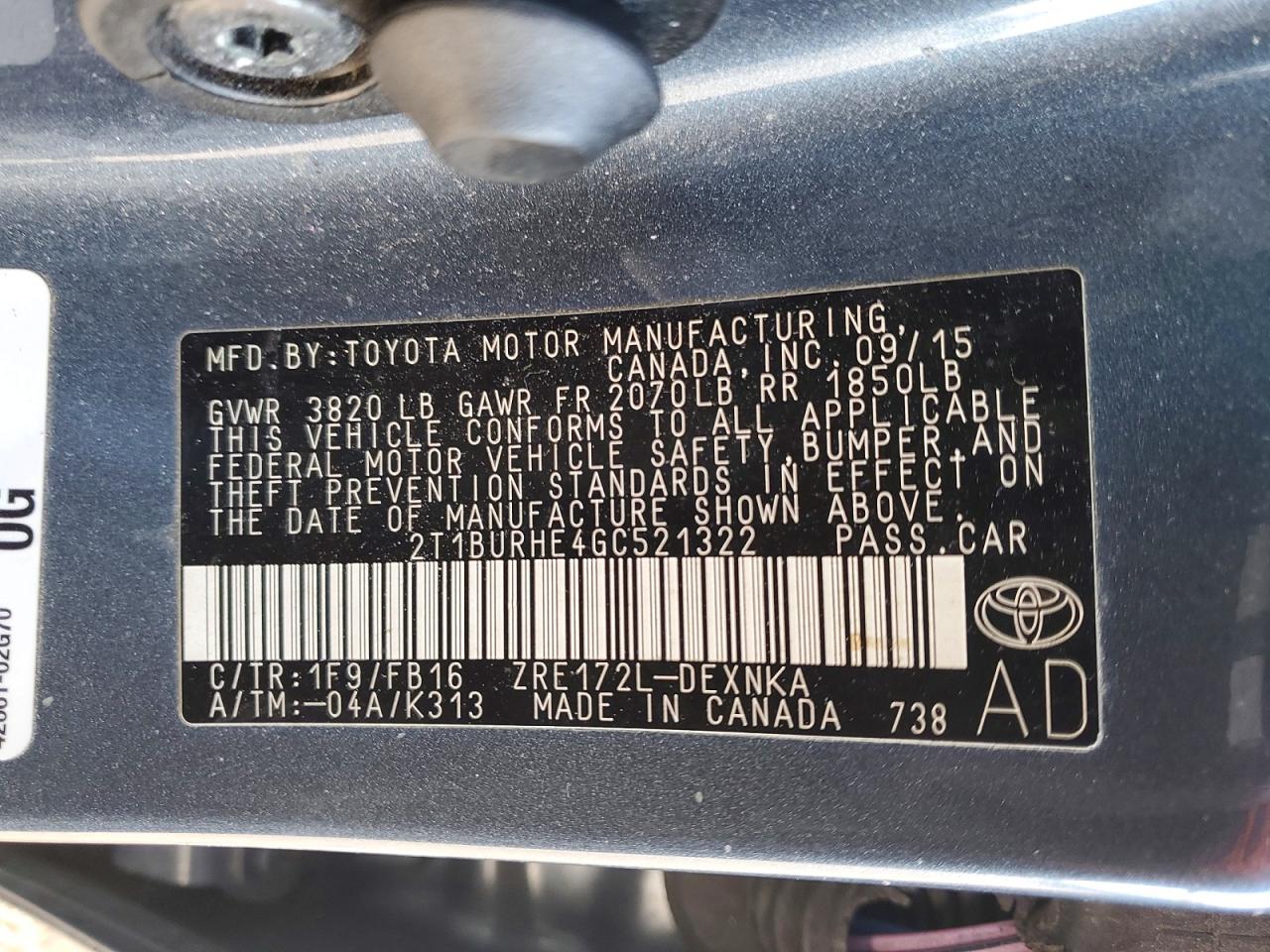2016 TOYOTA COROLLA L photo 12