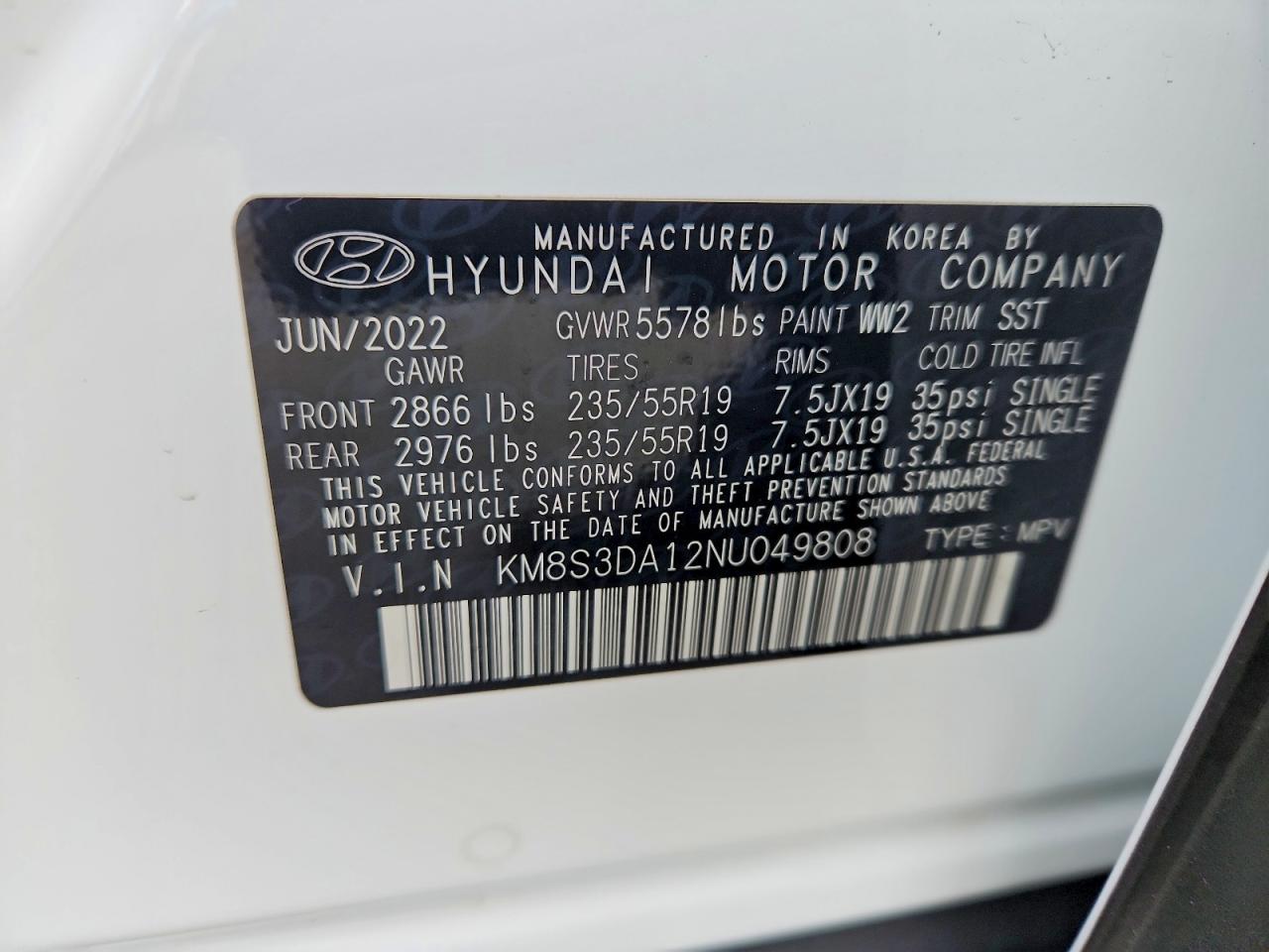 2022 HYUNDAI SANTA FE SEL PREMIUM photo 12
