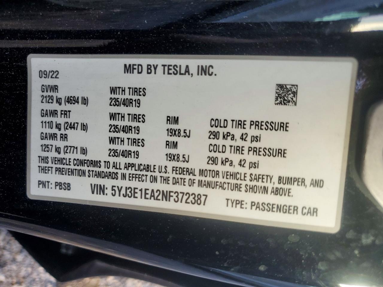2022 TESLA MODEL 3 photo 12