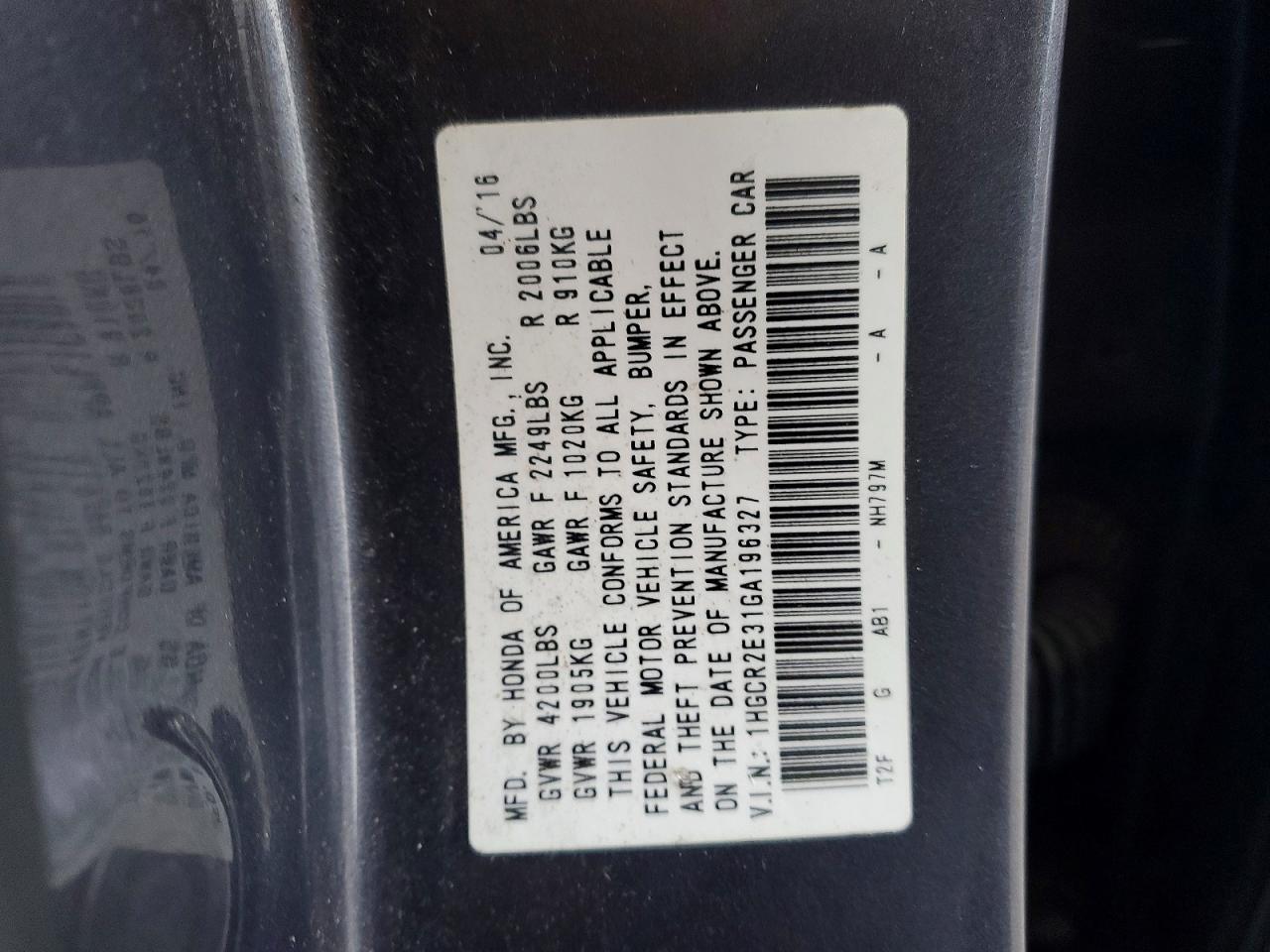 2016 HONDA ACCORD LX photo 12