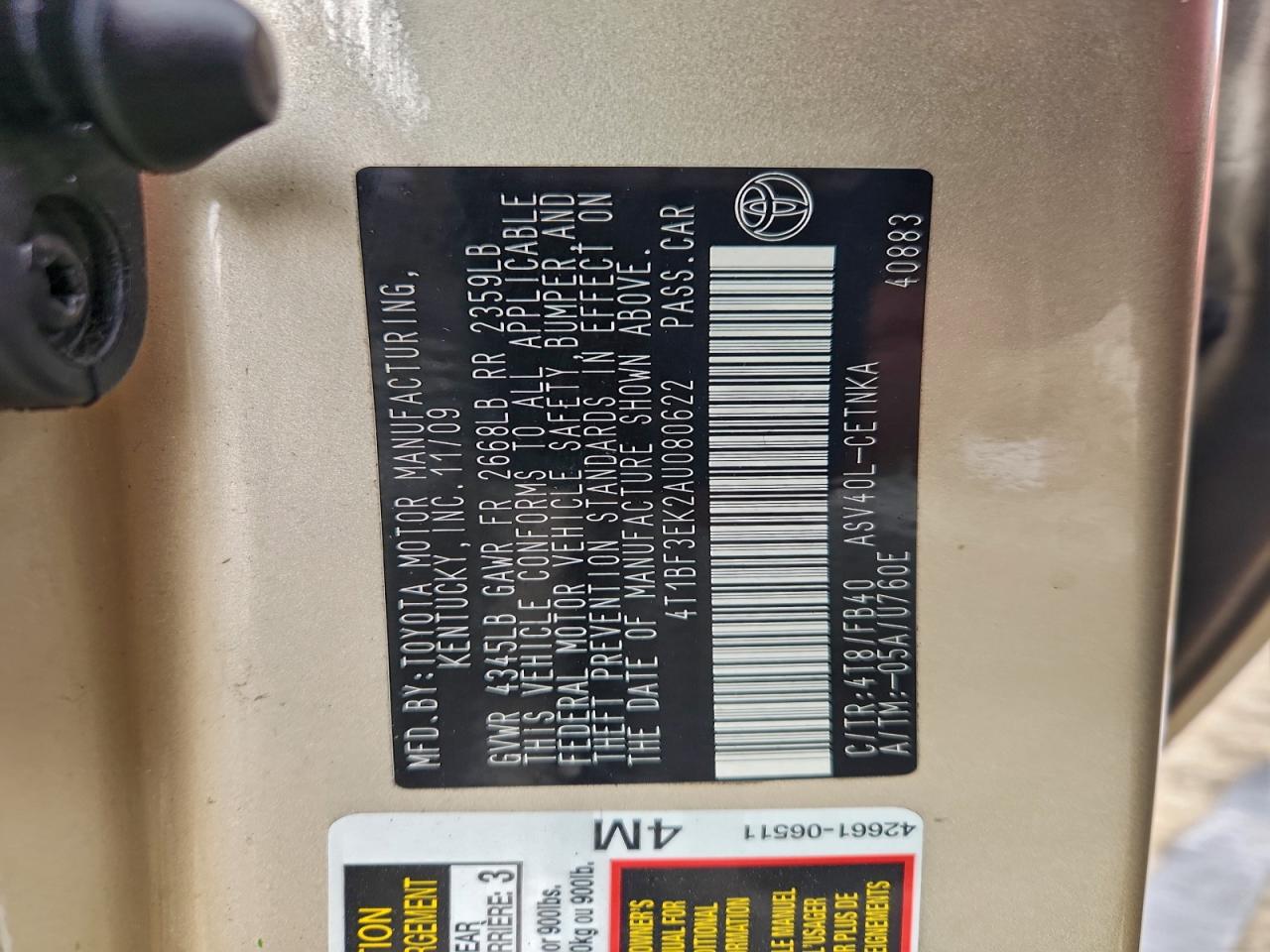 2010 TOYOTA CAMRY BASE photo 12