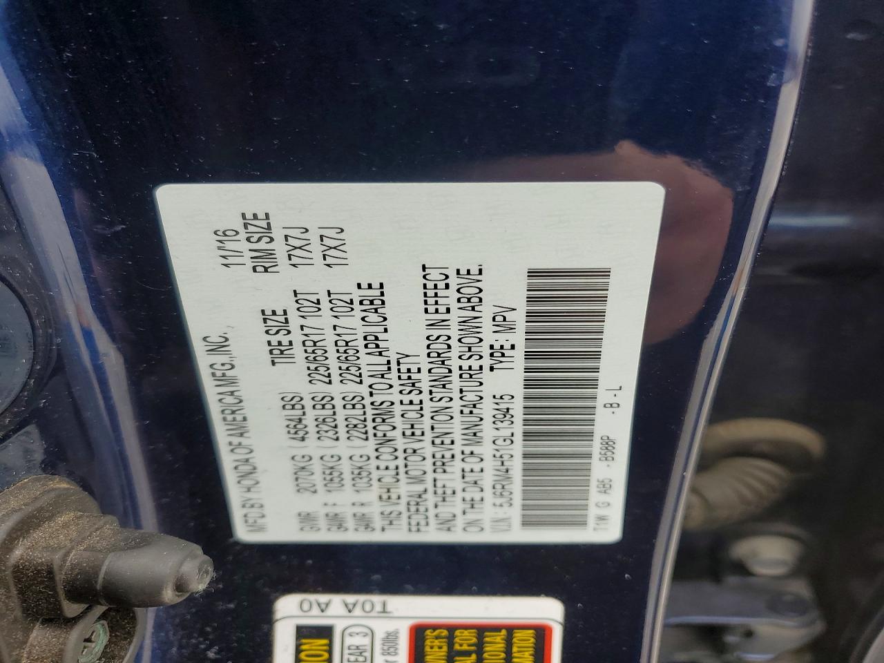 2016 HONDA CR-V EX photo 14