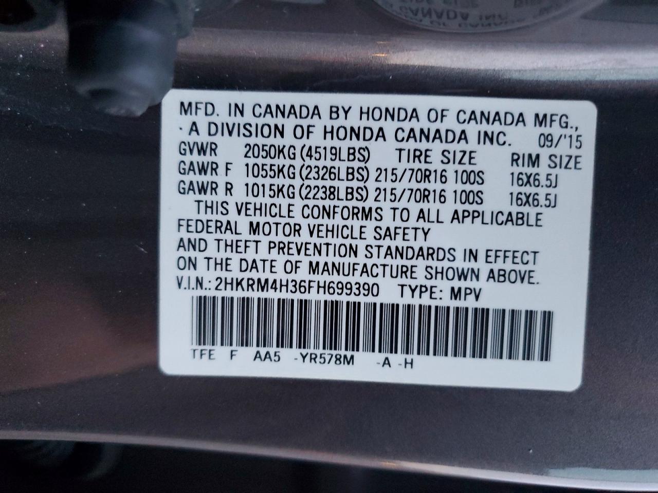 2015 HONDA CR-V LX photo 13
