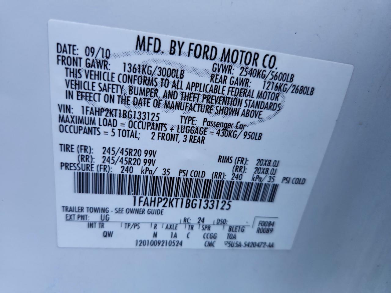 2011 FORD TAURUS SHO photo 13