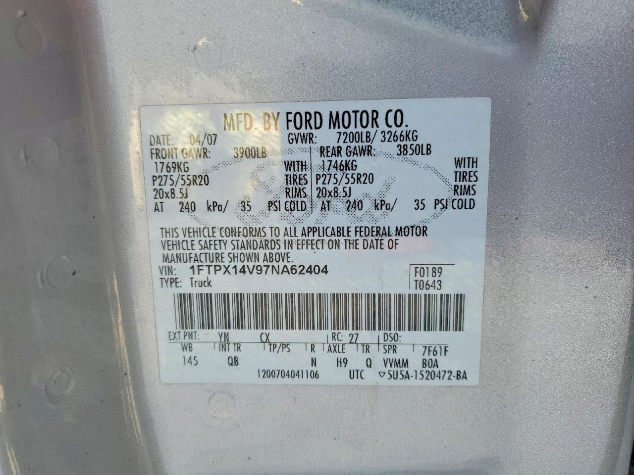 2007 FORD F150 photo 12