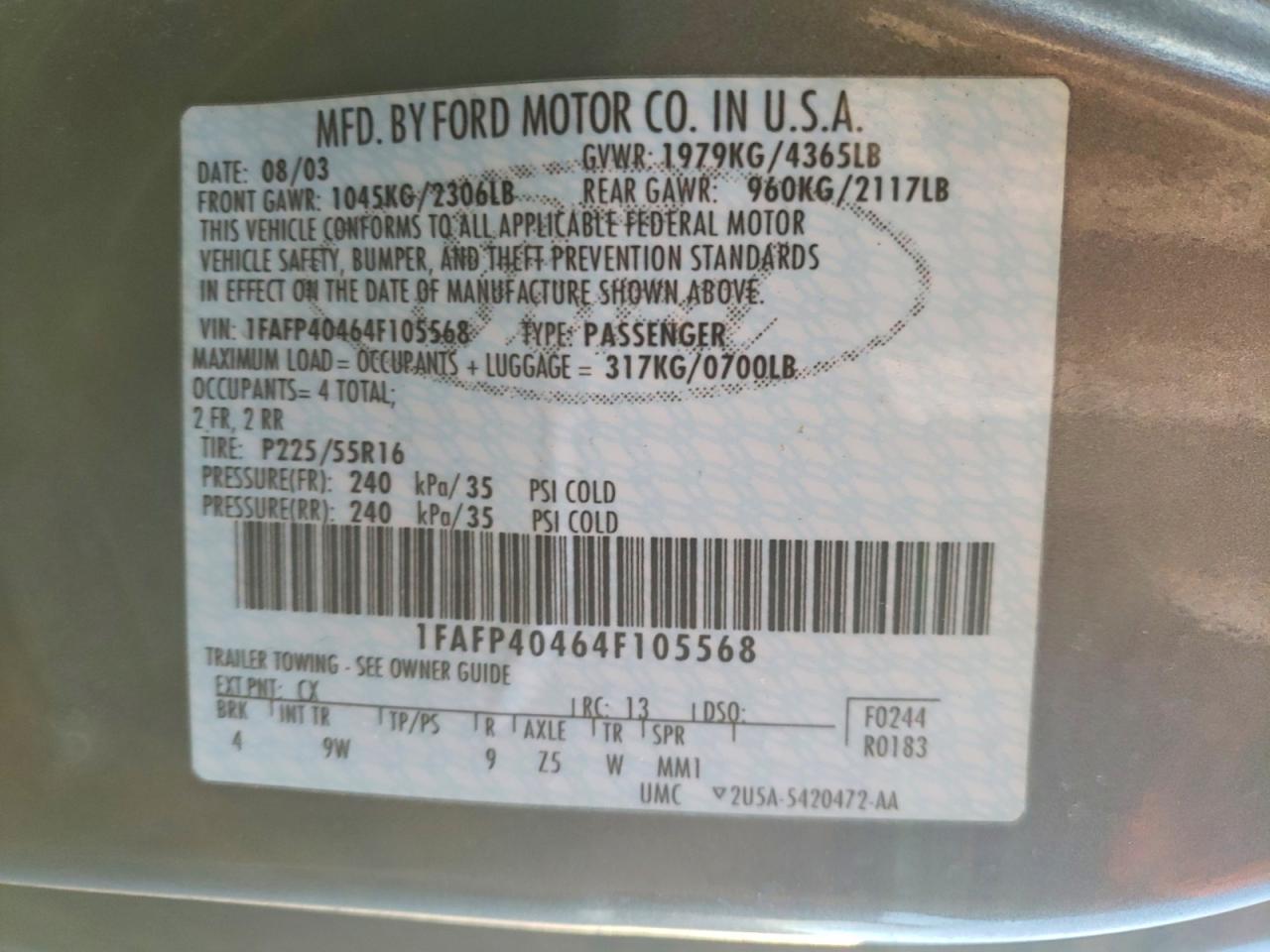 2004 FORD MUSTANG photo 12