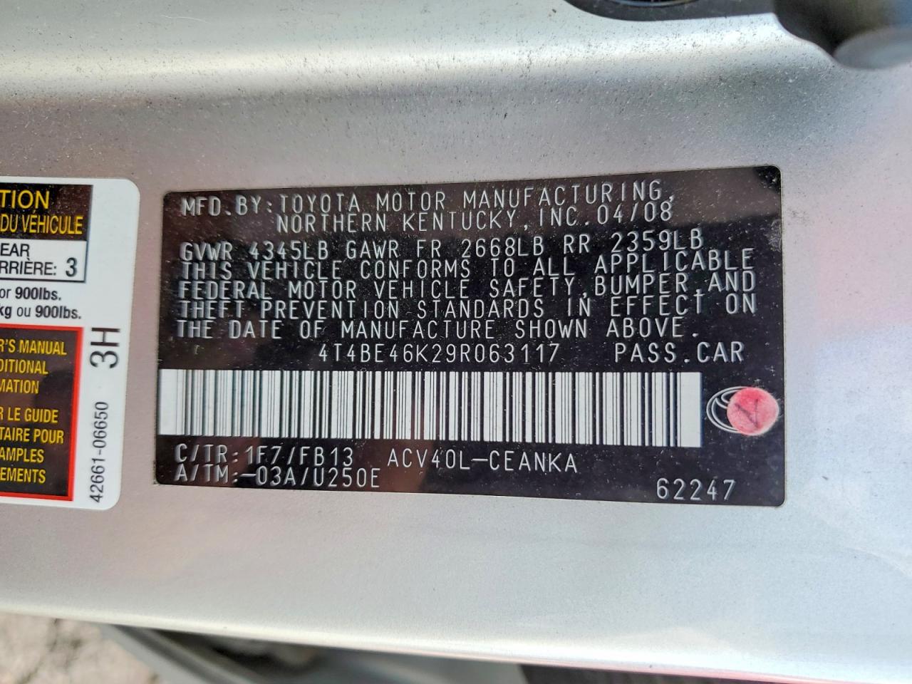 2009 TOYOTA CAMRY BASE photo 12