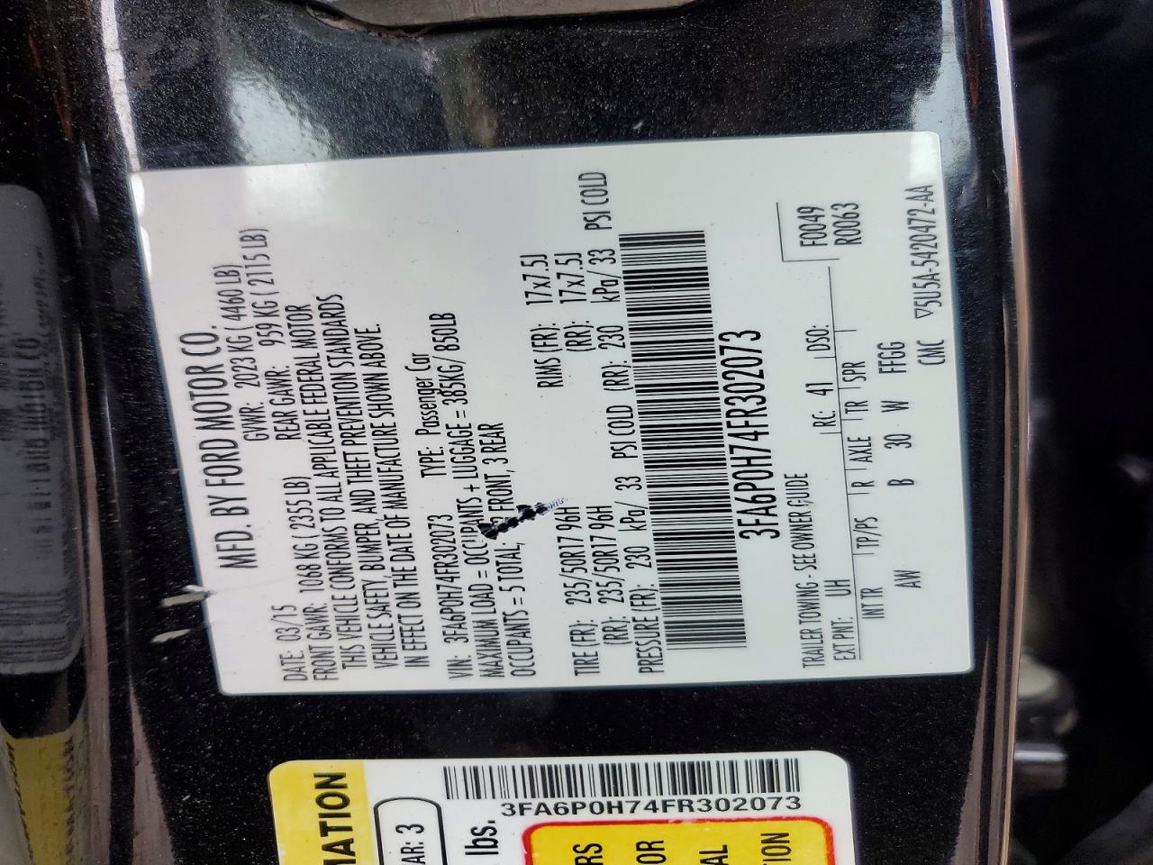 2015 FORD FUSION SE photo 12