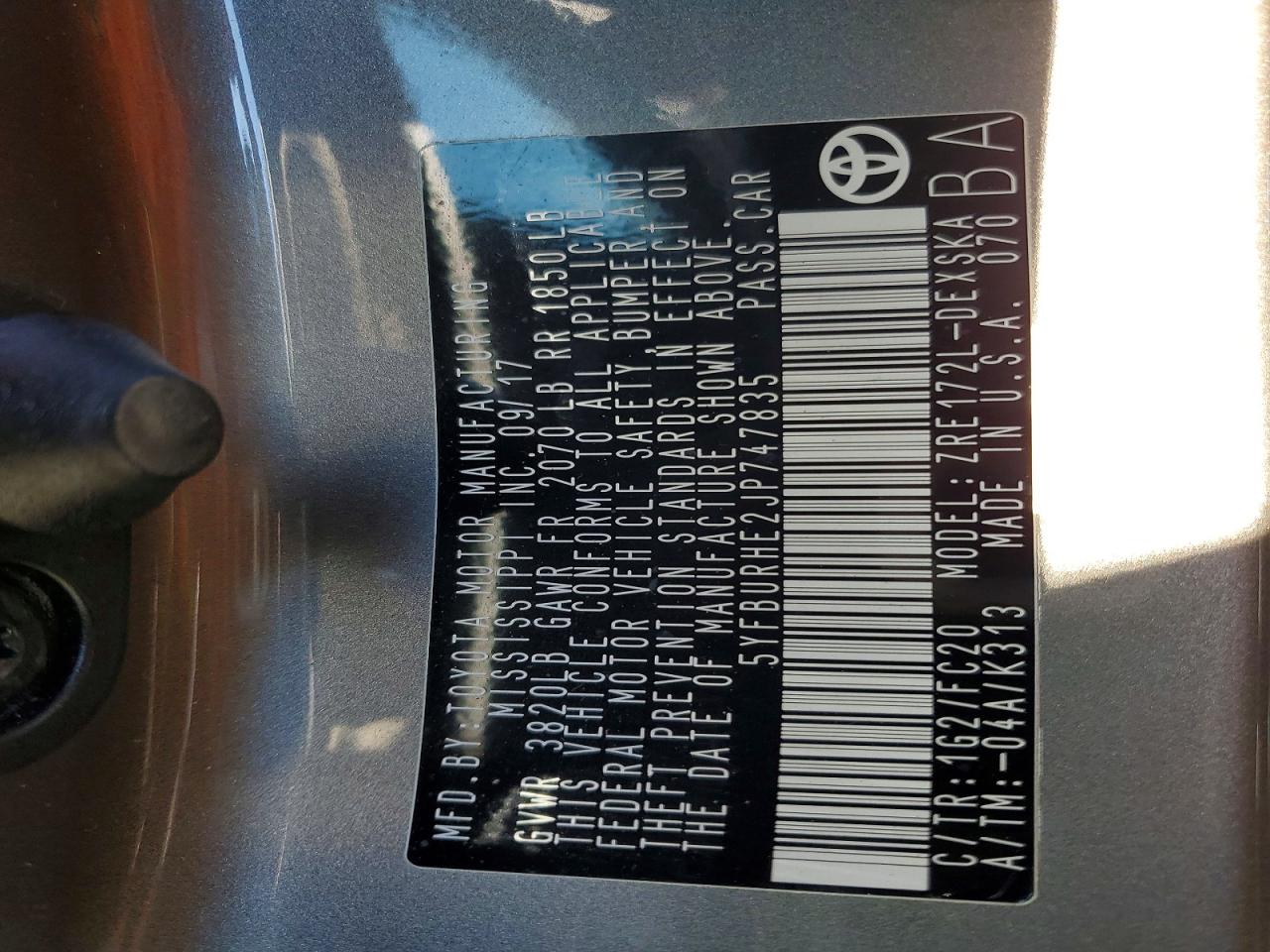 2018 TOYOTA COROLLA L photo 12