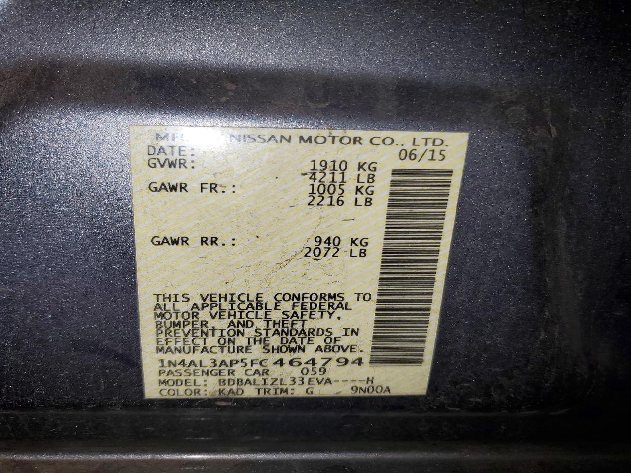2015 NISSAN ALTIMA 2.5 photo 13