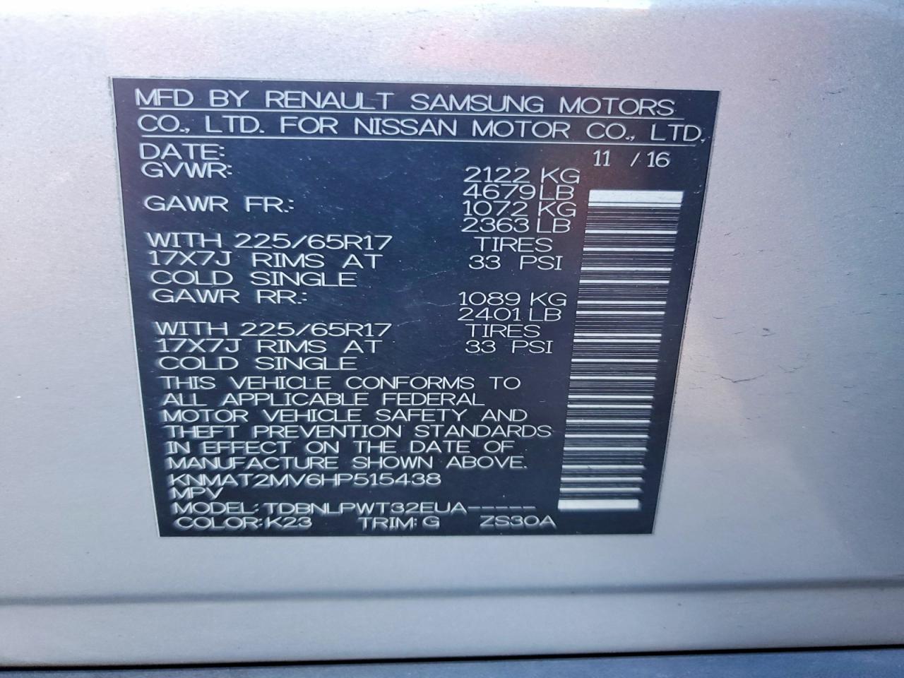 2017 NISSAN ROGUE S photo 13