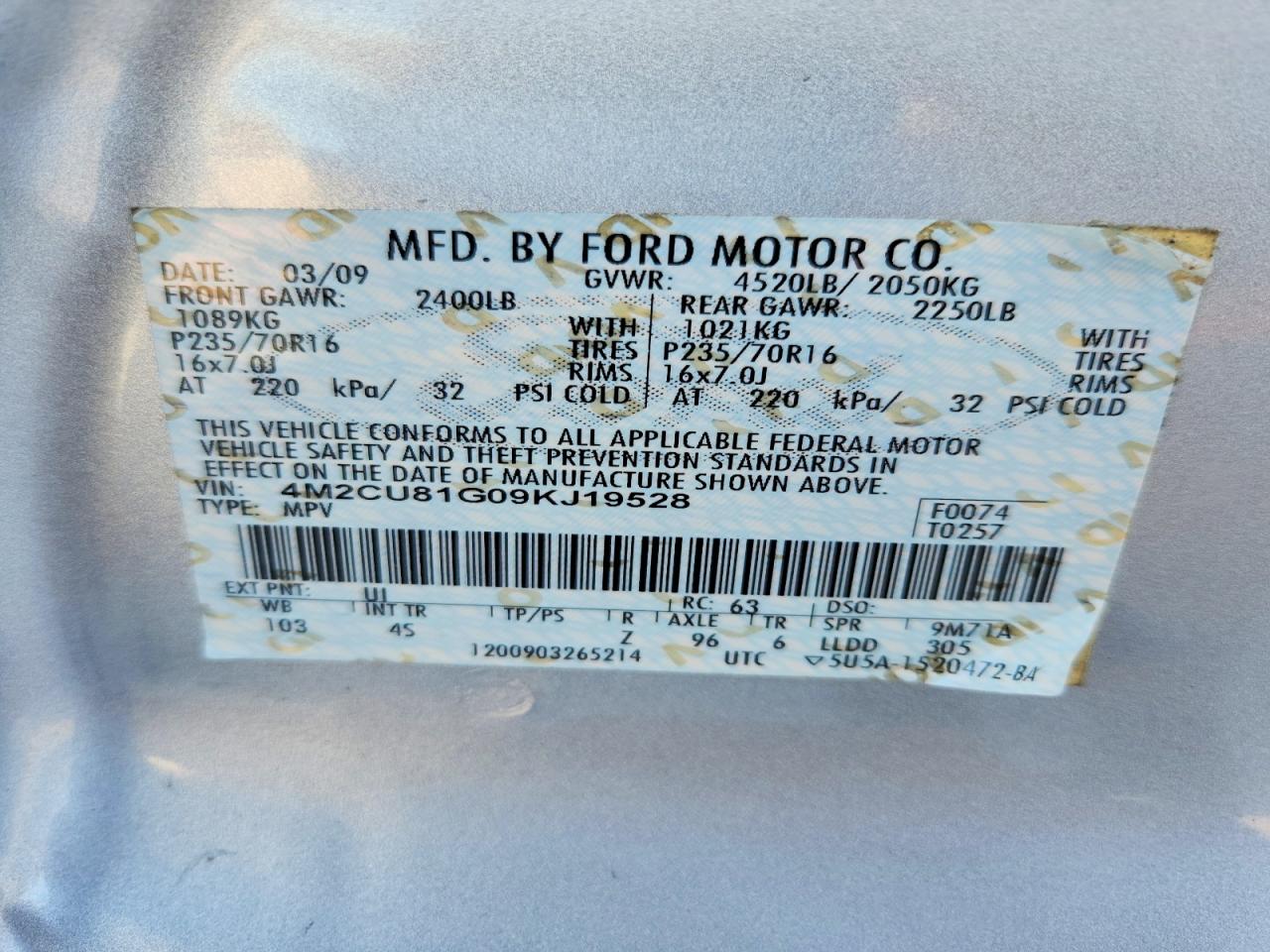 2009 MERCURY MARINER photo 13