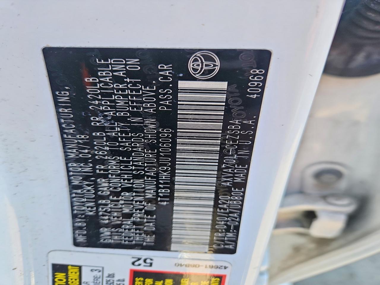 2018 TOYOTA CAMRY L photo 13