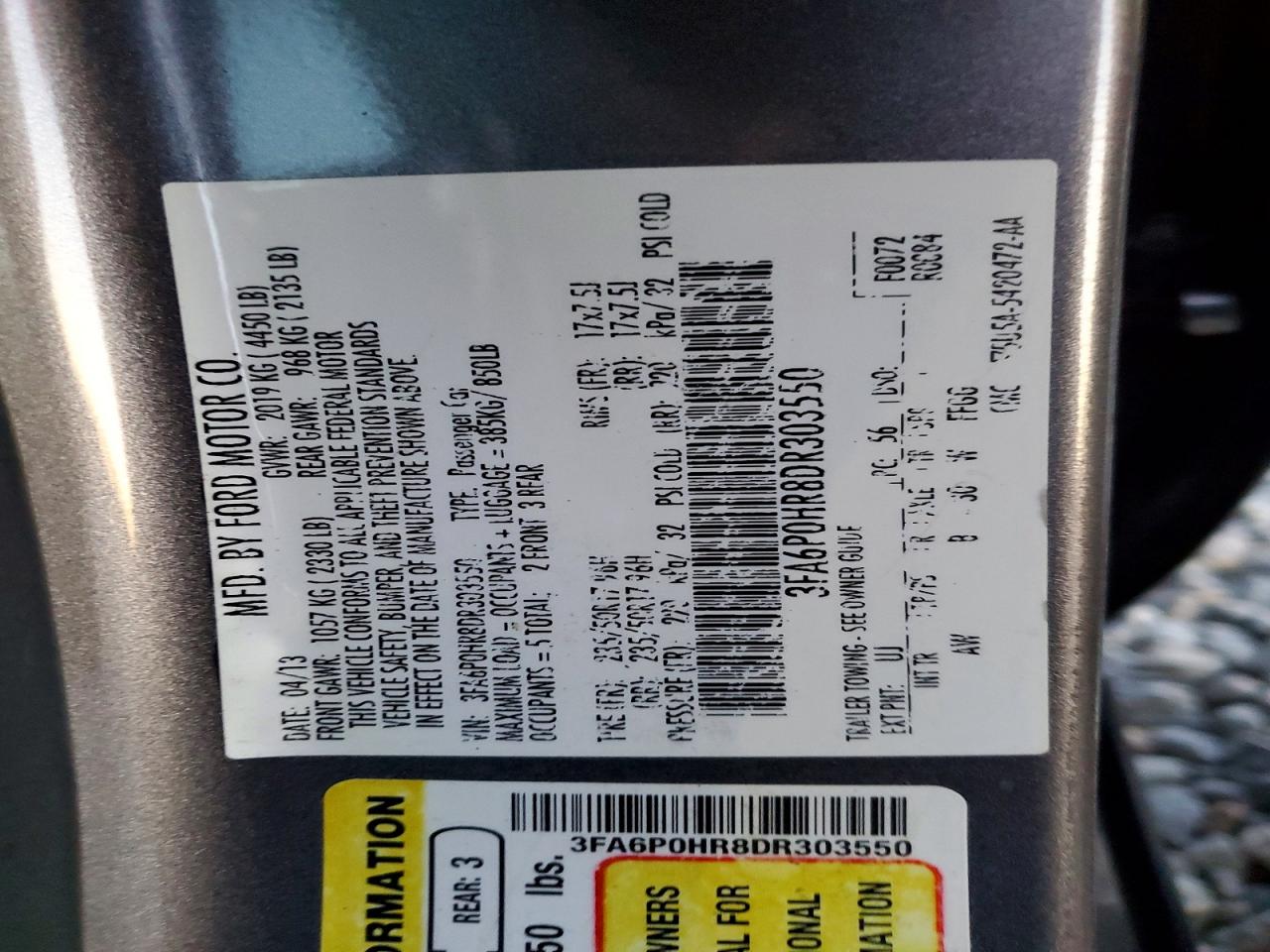 2013 FORD FUSION SE photo 12
