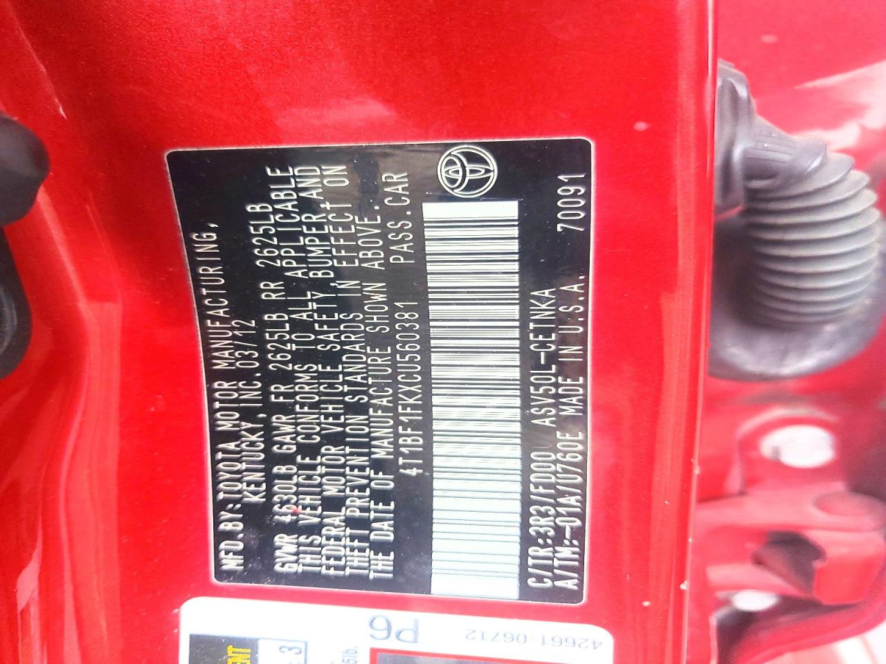 2012 TOYOTA CAMRY BASE photo 12
