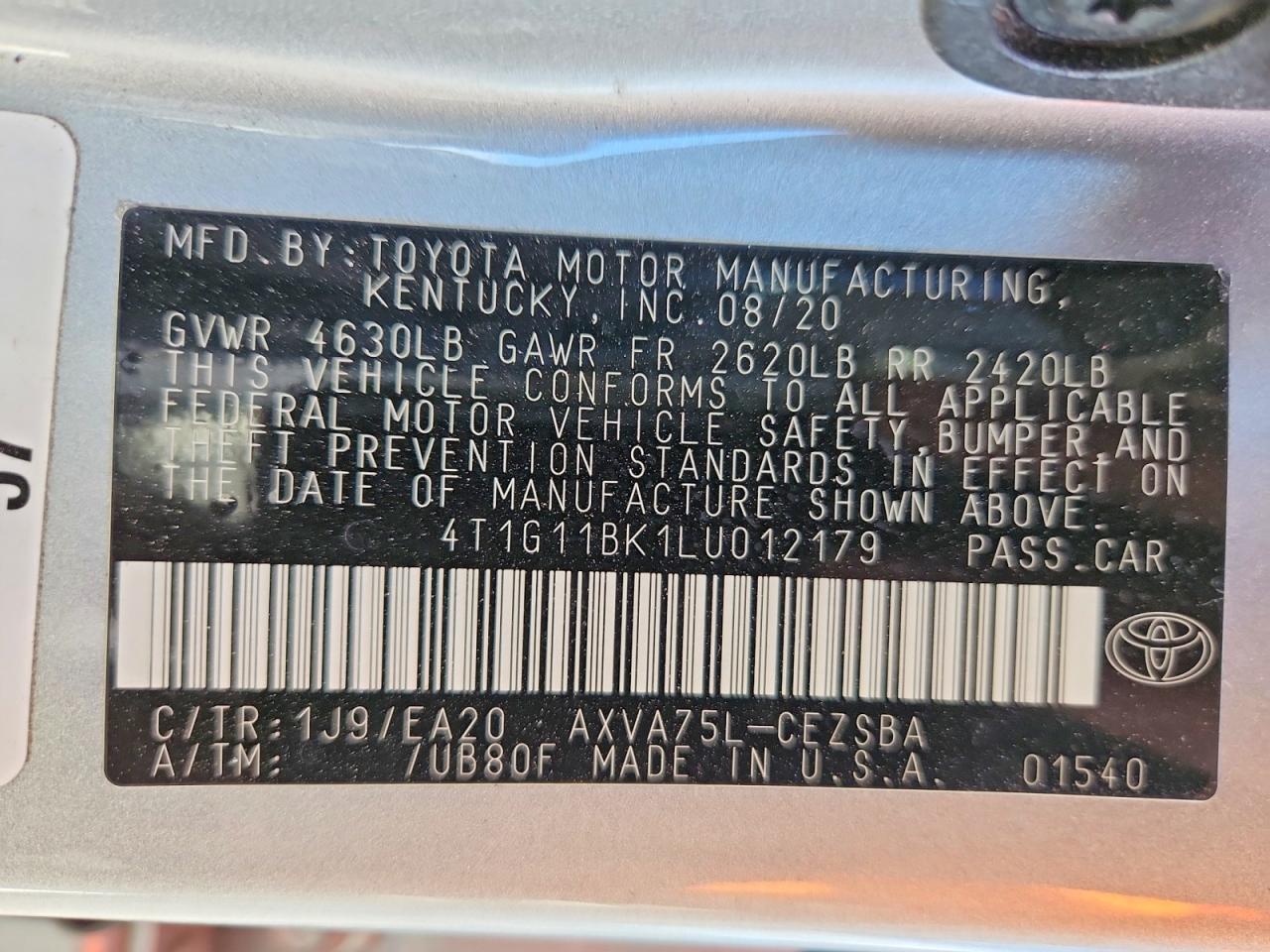 2020 TOYOTA CAMRY SE photo 12