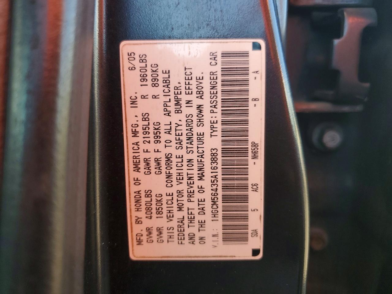 2005 HONDA ACCORD LX photo 12