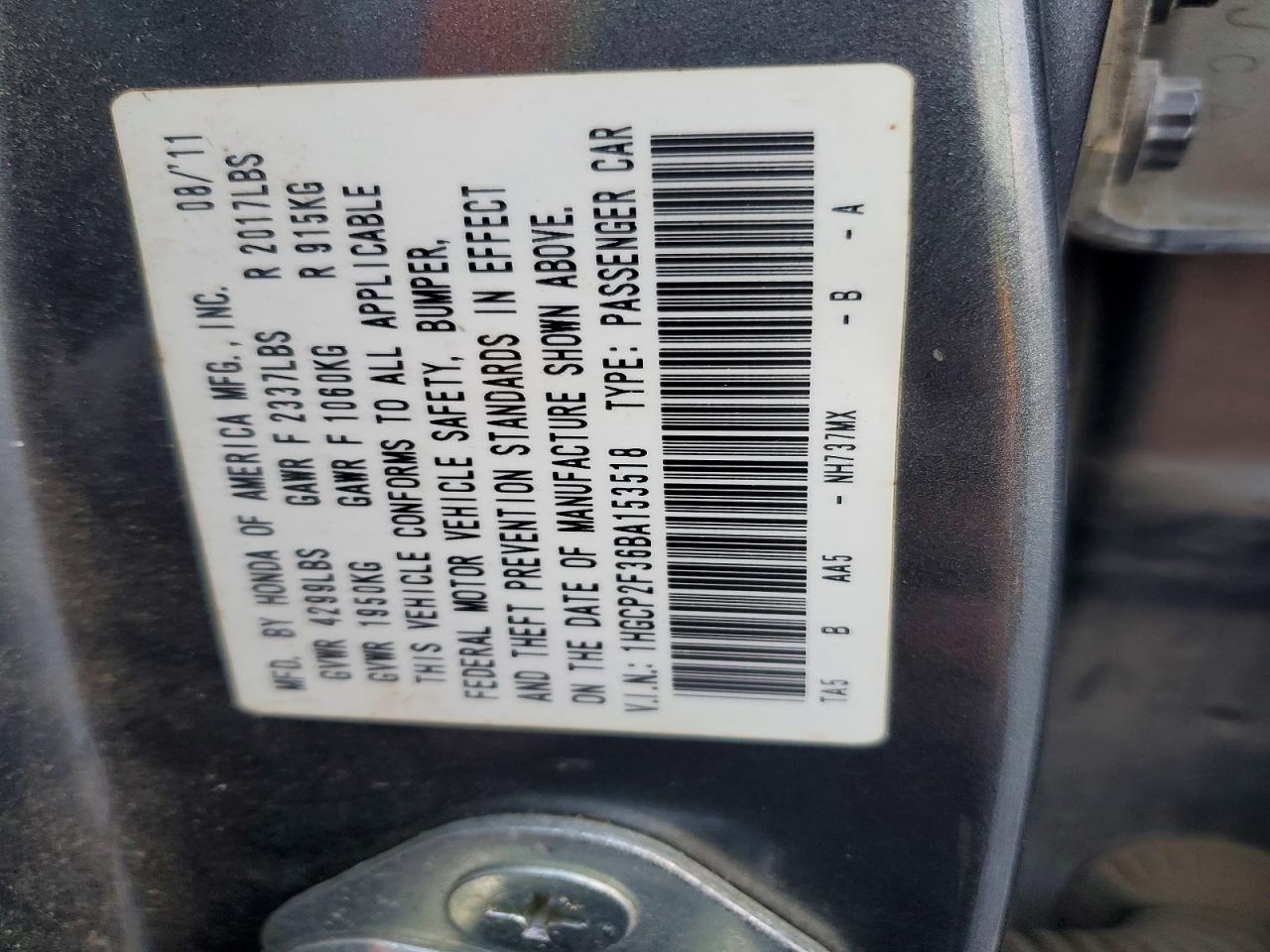 2011 HONDA ACCORD LX photo 23