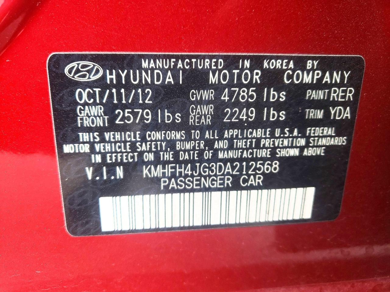 2013 HYUNDAI AZERA GLS photo 12