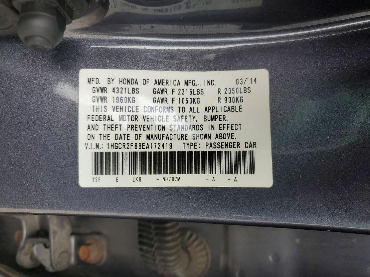 2014 HONDA ACCORD EXL photo 12
