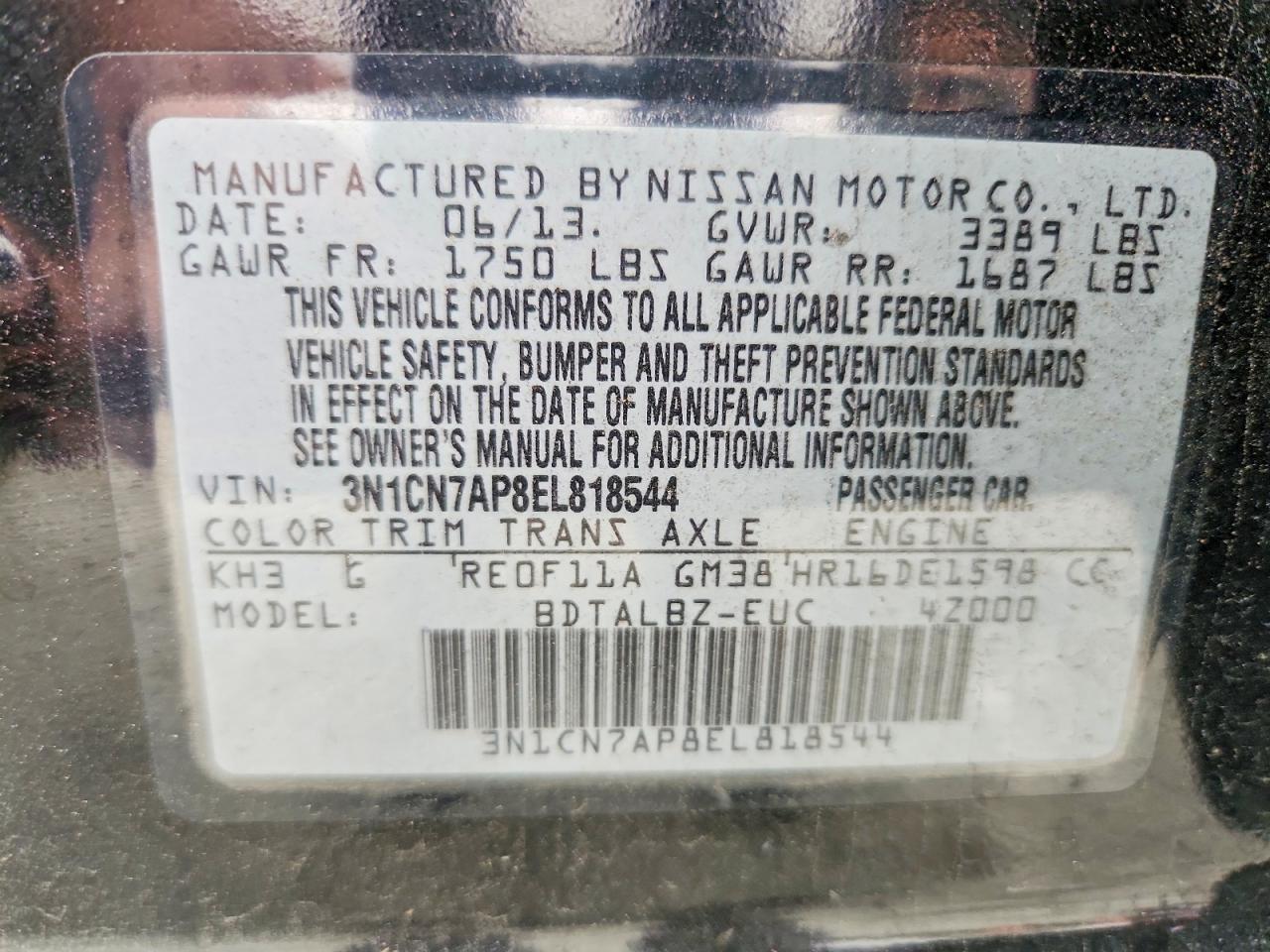 2014 NISSAN VERSA S photo 13