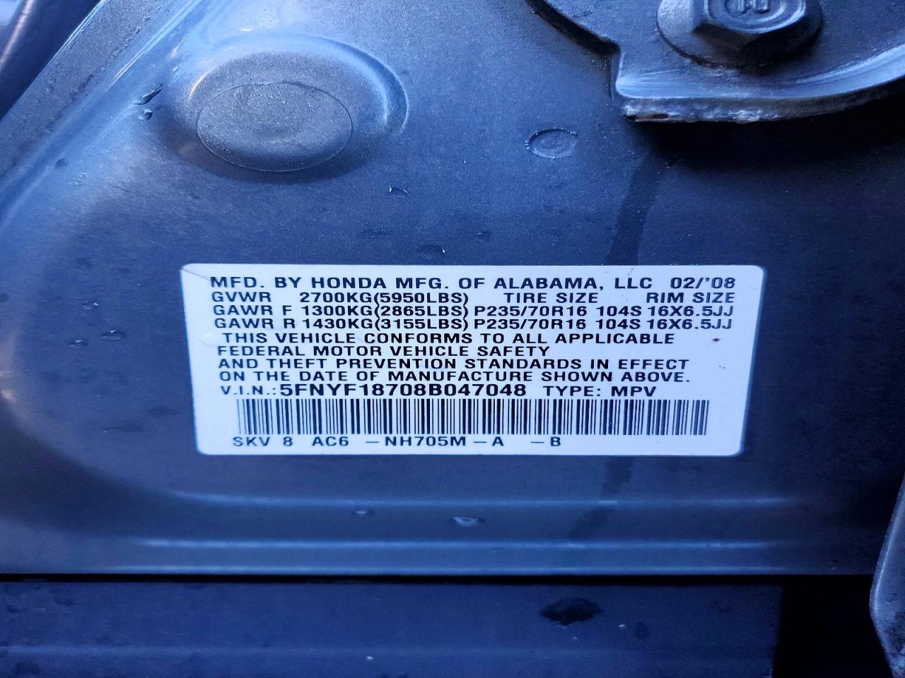 2008 HONDA PILOT EXL photo 13