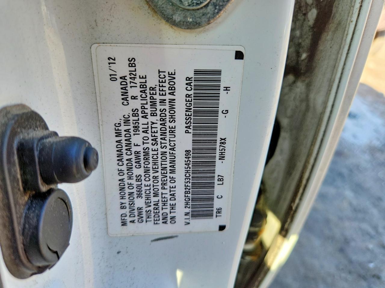2012 HONDA CIVIC LX photo 12