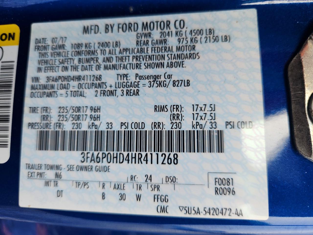 2017 FORD FUSION SE photo 12