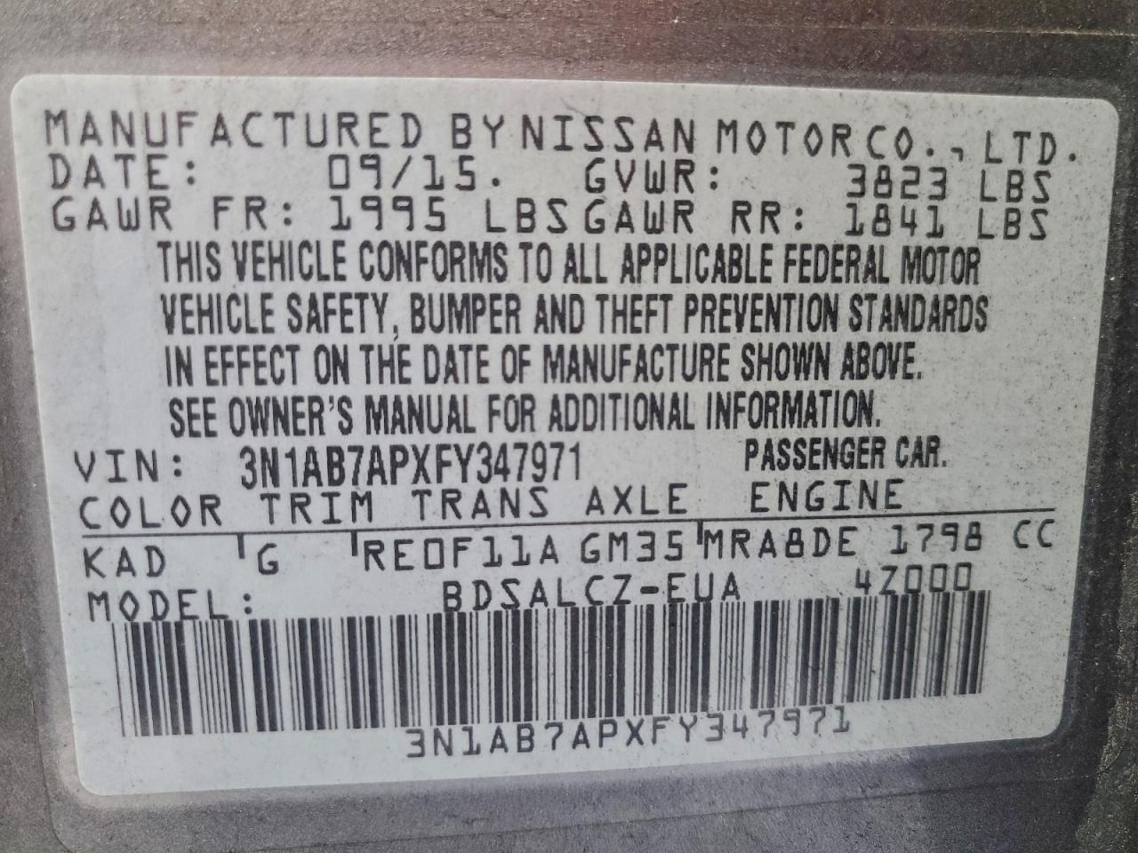 2015 NISSAN SENTRA S photo 12