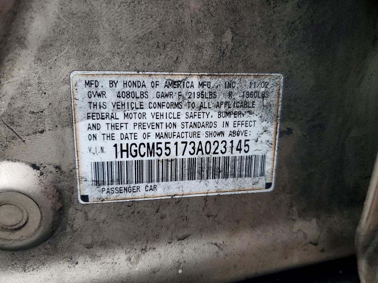 2003 HONDA ACCORD DX photo 12