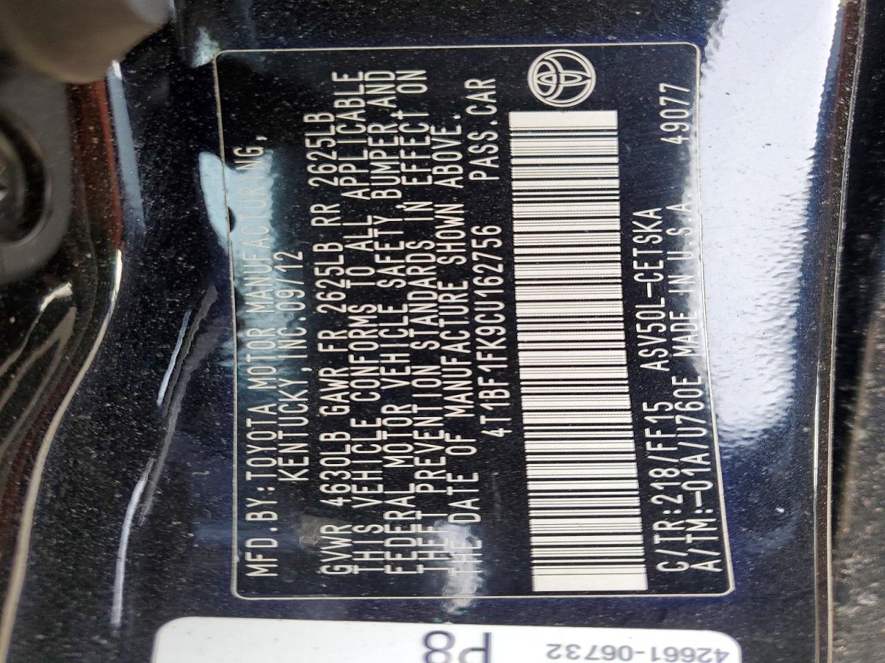 2012 TOYOTA CAMRY BASE photo 13