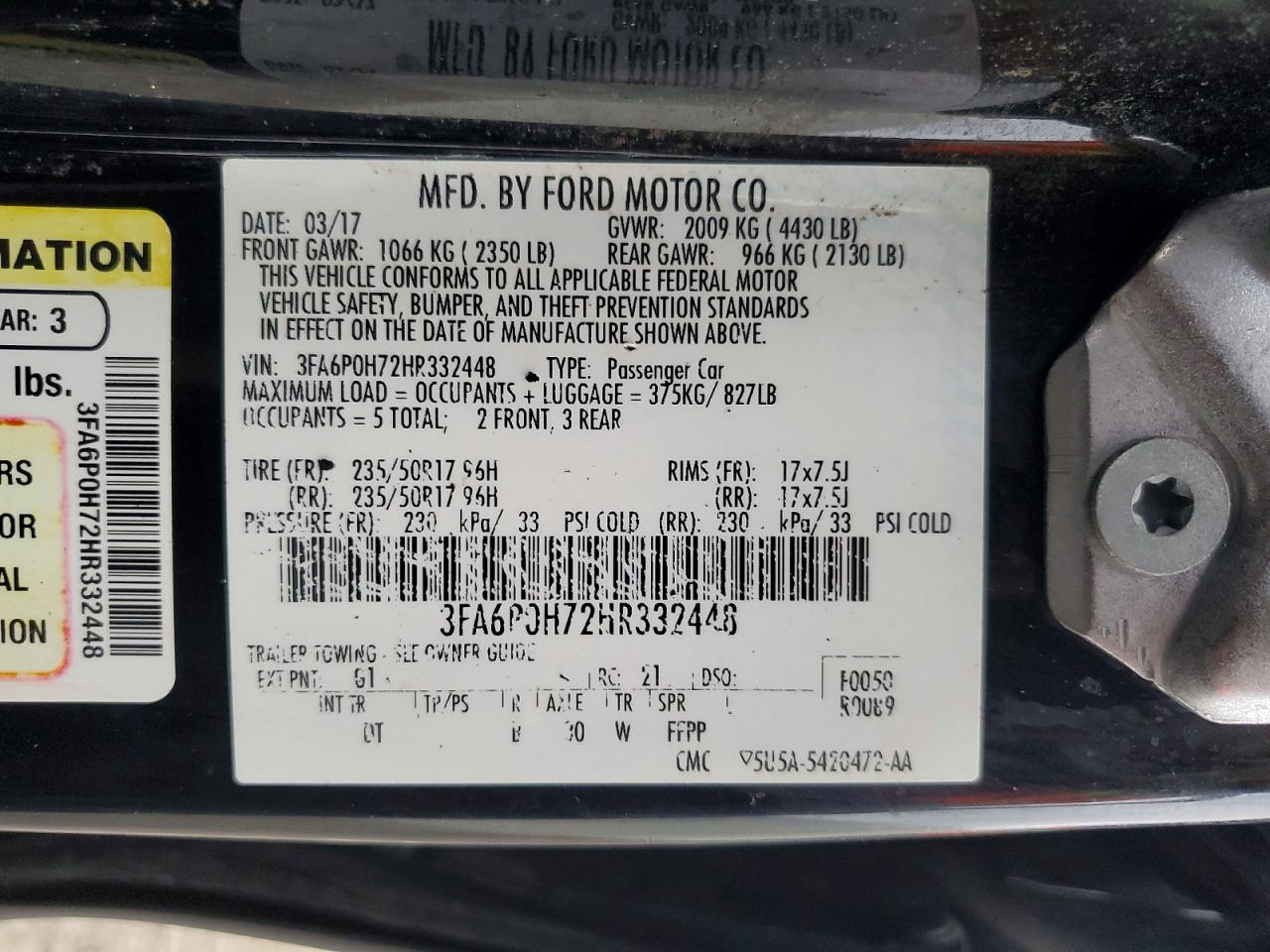 2017 FORD FUSION SE photo 12