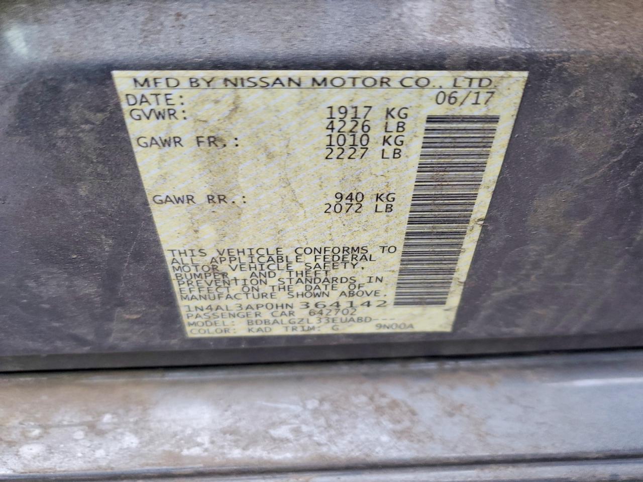 2017 NISSAN ALTIMA 2.5 photo 12