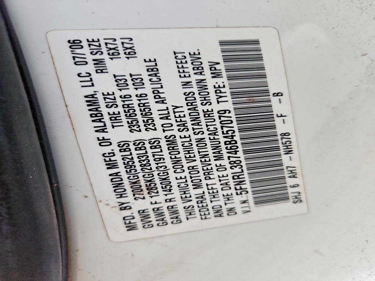2006 HONDA ODYSSEY EXL photo 13