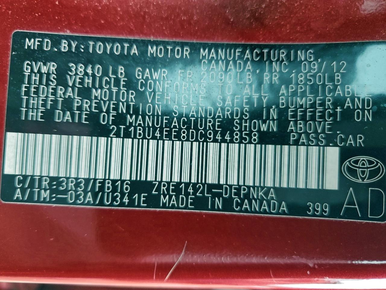 2013 TOYOTA COROLLA BASE photo 13