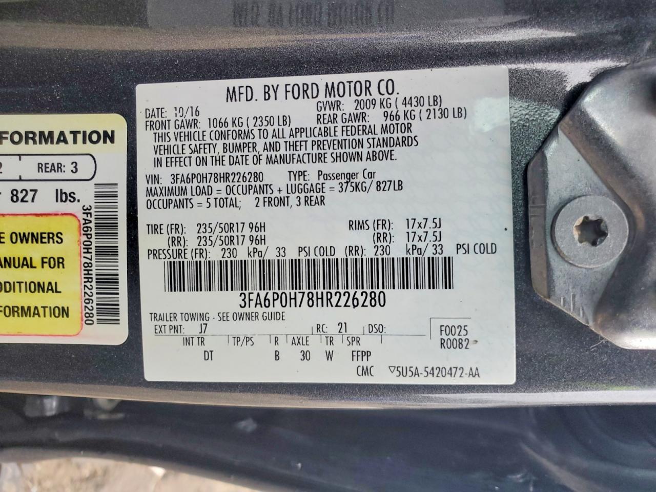 2017 FORD FUSION SE photo 13