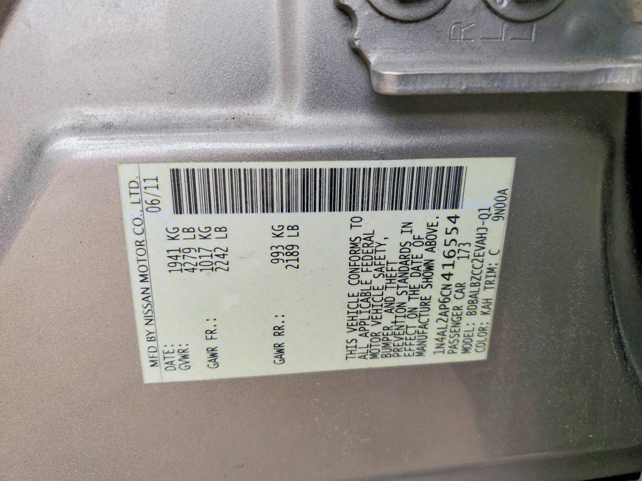 2012 NISSAN ALTIMA BASE photo 12