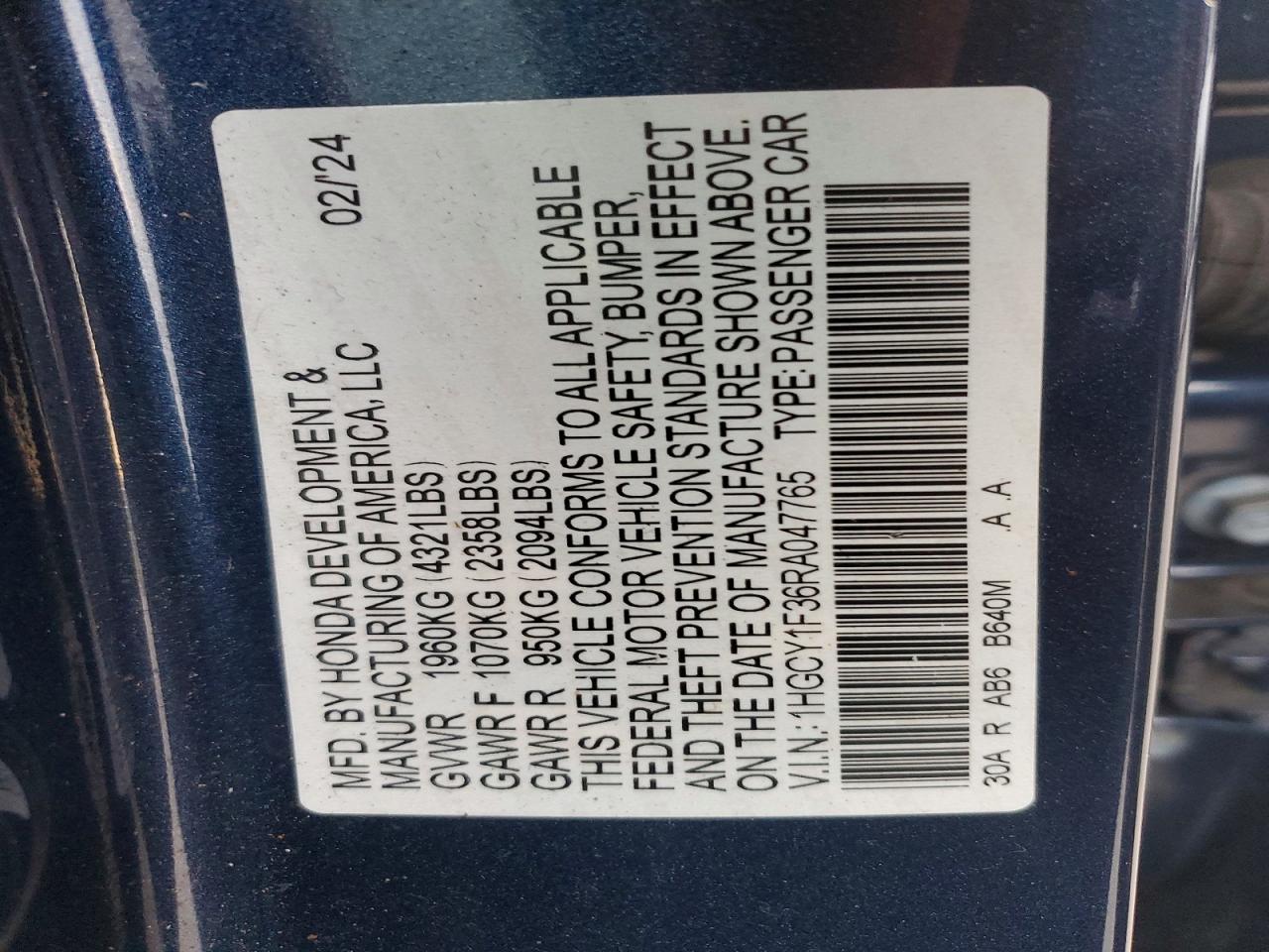 2024 HONDA ACCORD EX photo 12