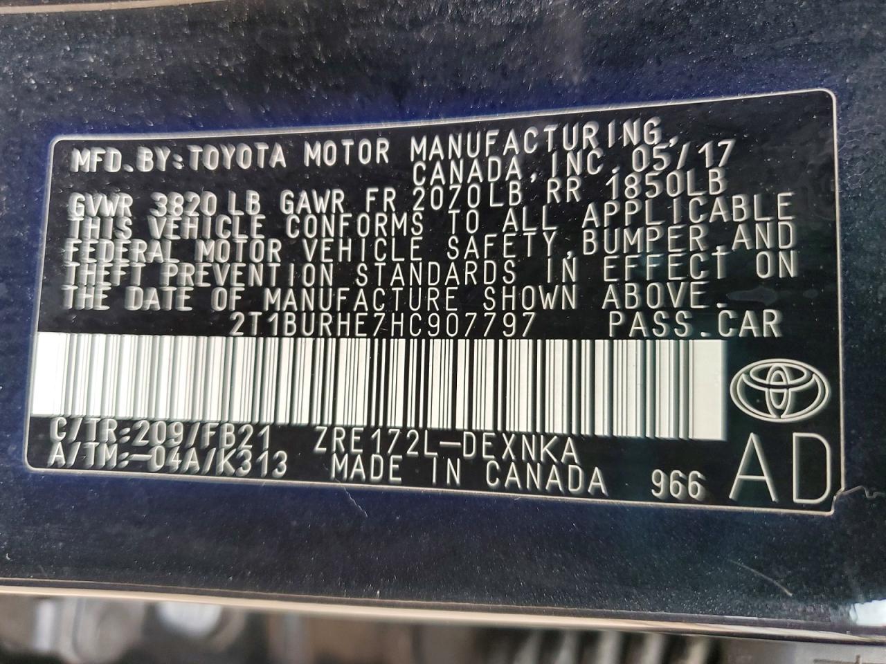 2017 TOYOTA COROLLA L photo 13