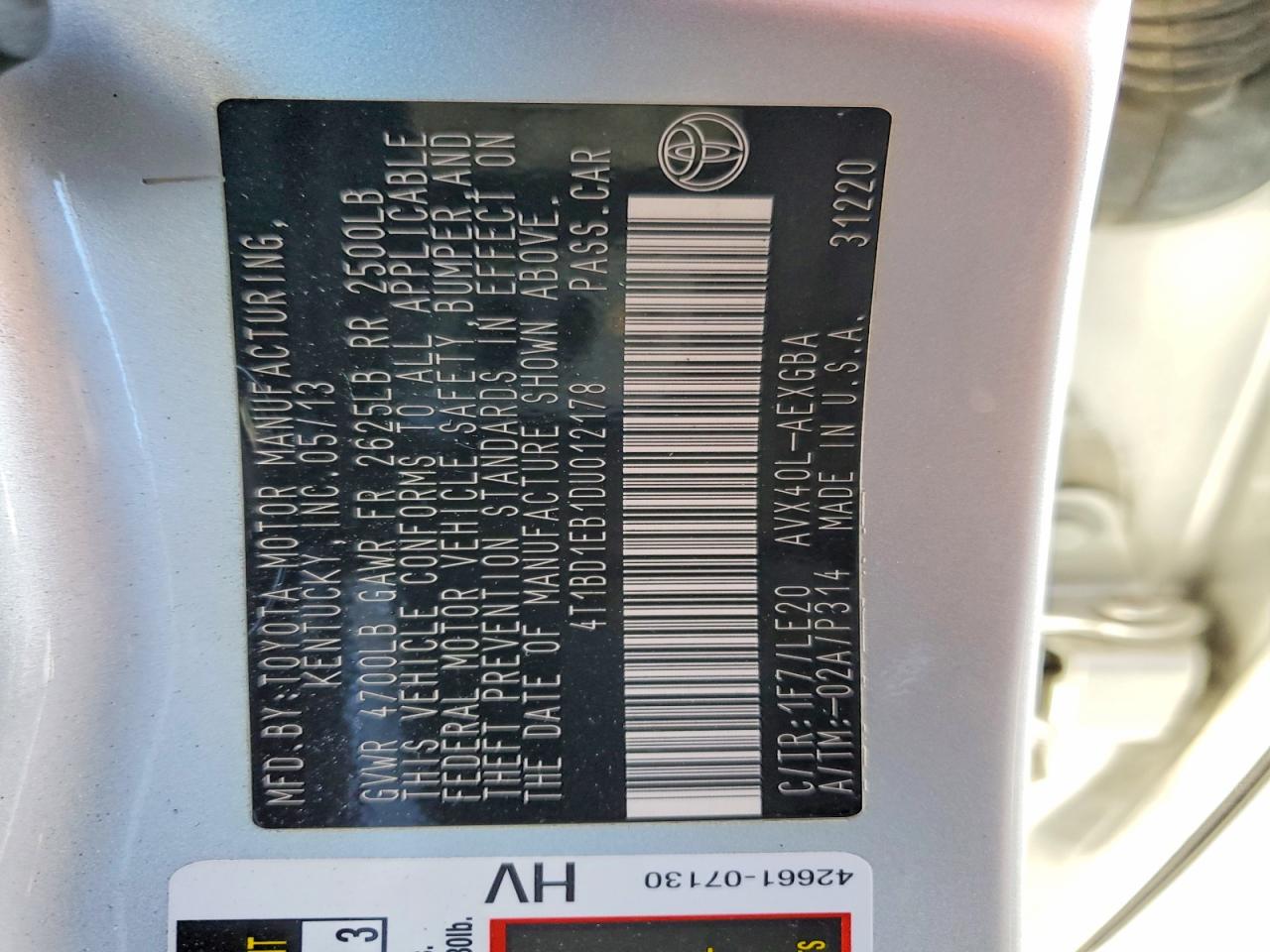 2013 TOYOTA AVALON HYBRID photo 12