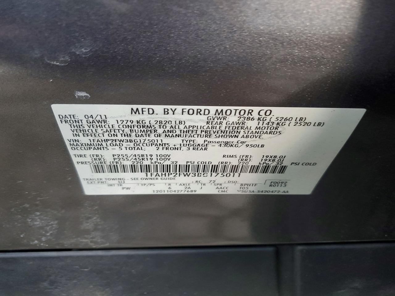 2011 FORD TAURUS LIMITED photo 12