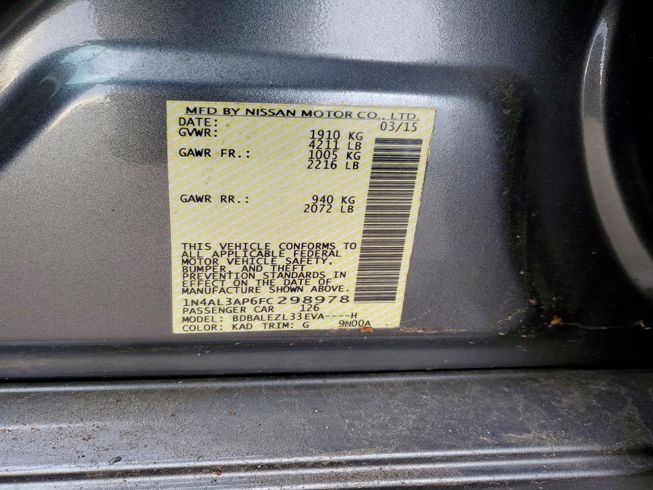 2015 NISSAN ALTIMA 2.5 photo 12