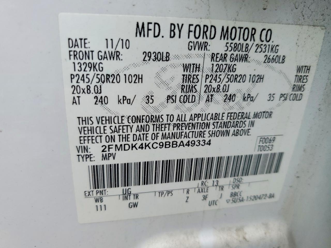 2011 FORD EDGE LIMITED photo 13
