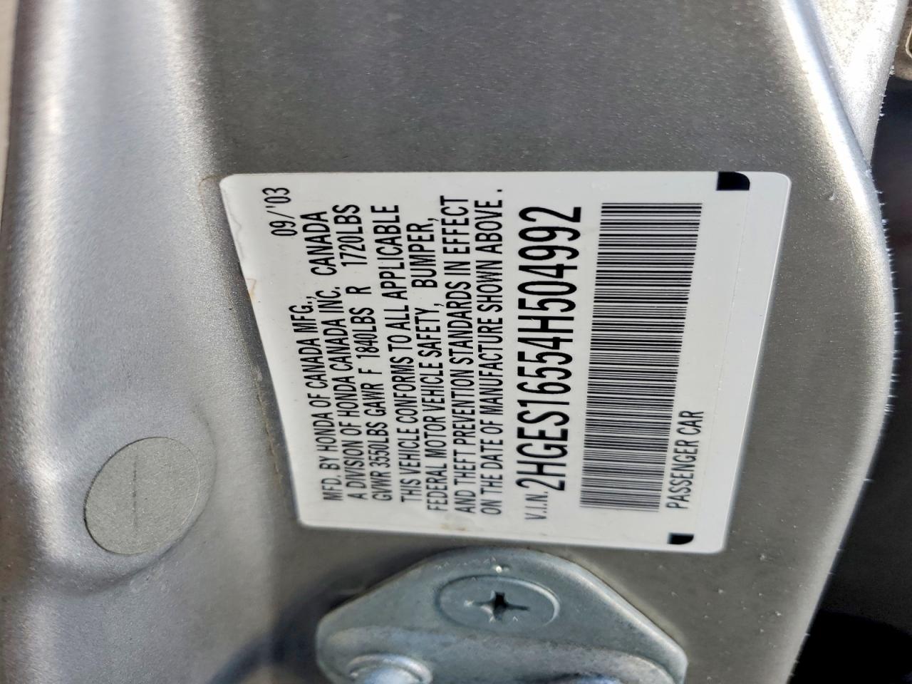 2004 HONDA CIVIC LX photo 12