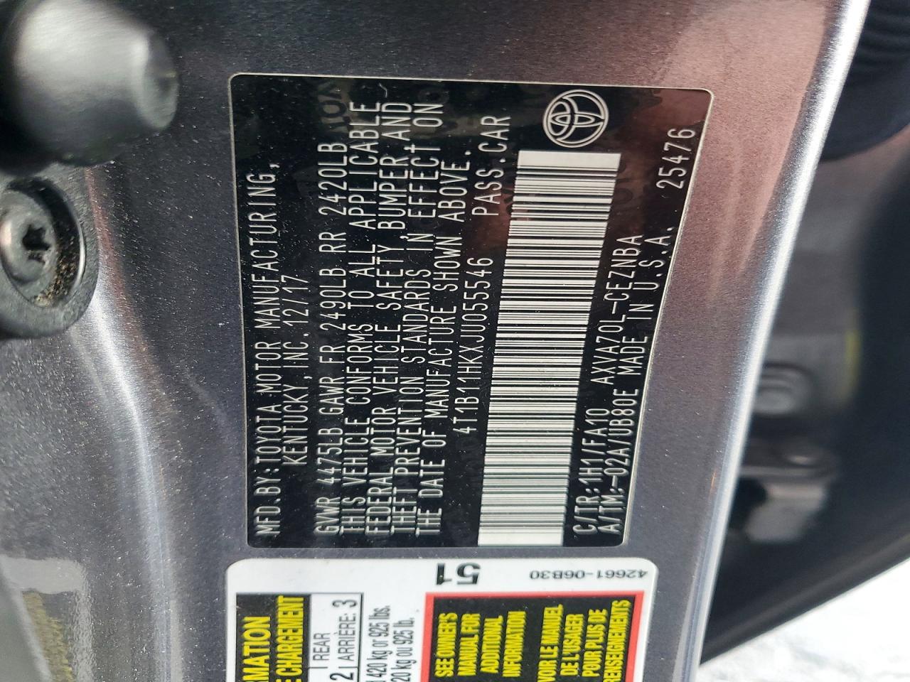 2018 TOYOTA CAMRY L photo 12