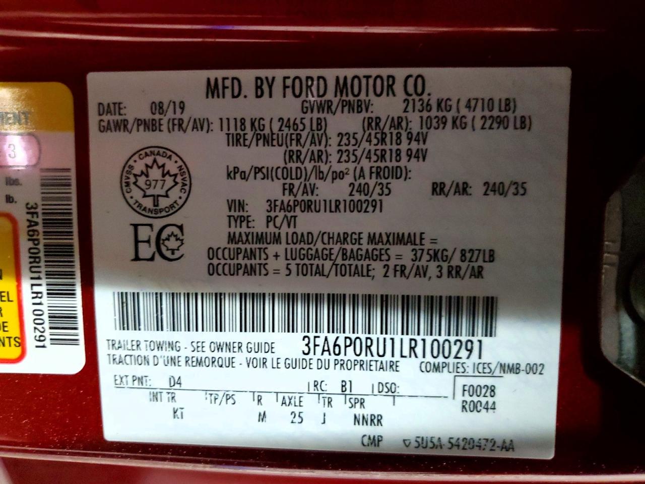 2020 FORD FUSION TITANIUM photo 12