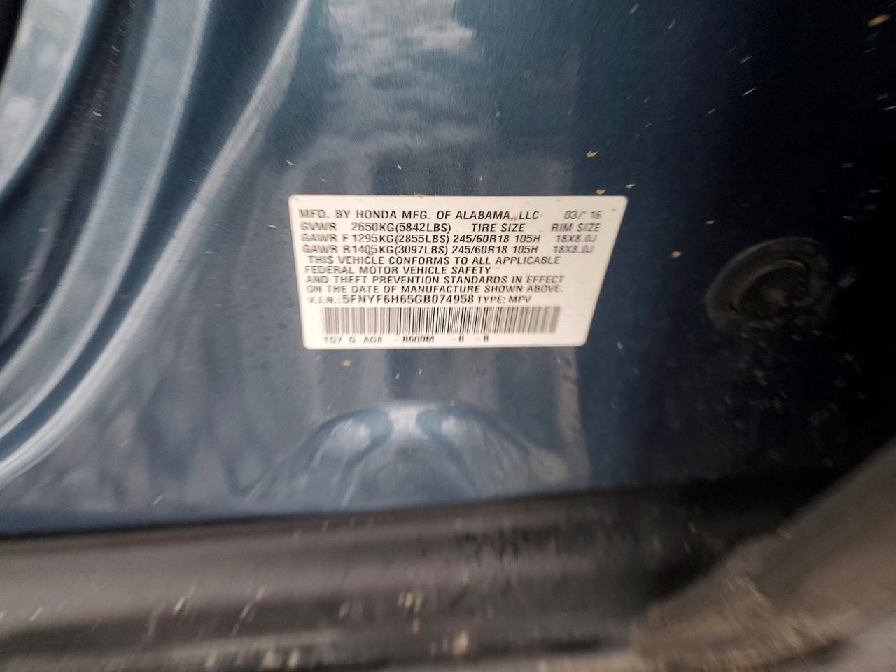 2016 HONDA PILOT EXL photo 13